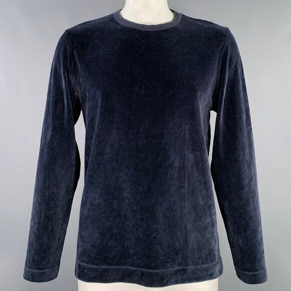 OUR LEGACY Size 42 Navy Velour Cotton Blend Crew Neck Pullover - Picture 1 of 6